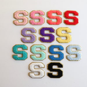 Stick On S Gold Varsity Letter Chenille Sticker Patches, Glitter Varsity Patch, Chenille Patch - Chenille Letter - Adhesive Chenille Patch