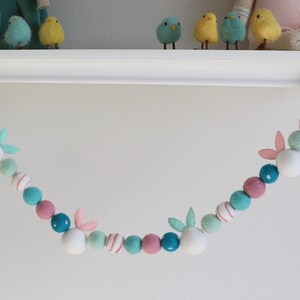 Glitter Bunnies Garland - Pastel Felt Ball Garland - Bunny Egg Felt Garland - Spring Mantel Garland - Easter Decor - Felt Pom Pom Garland