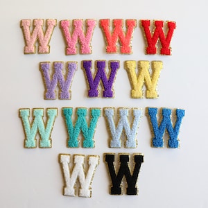 Stick On W Gold Varsity Letter Chenille Sticker Patches, Glitter Varsity Patch, Chenille Patch - Chenille Letter - Adhesive Chenille Patch