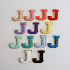Stick On J Gold Varsity Letter Chenille Sticker Patches, Glitter Varsity Patch, Chenille Patch - Chenille Letter - Adhesive Chenille Patch