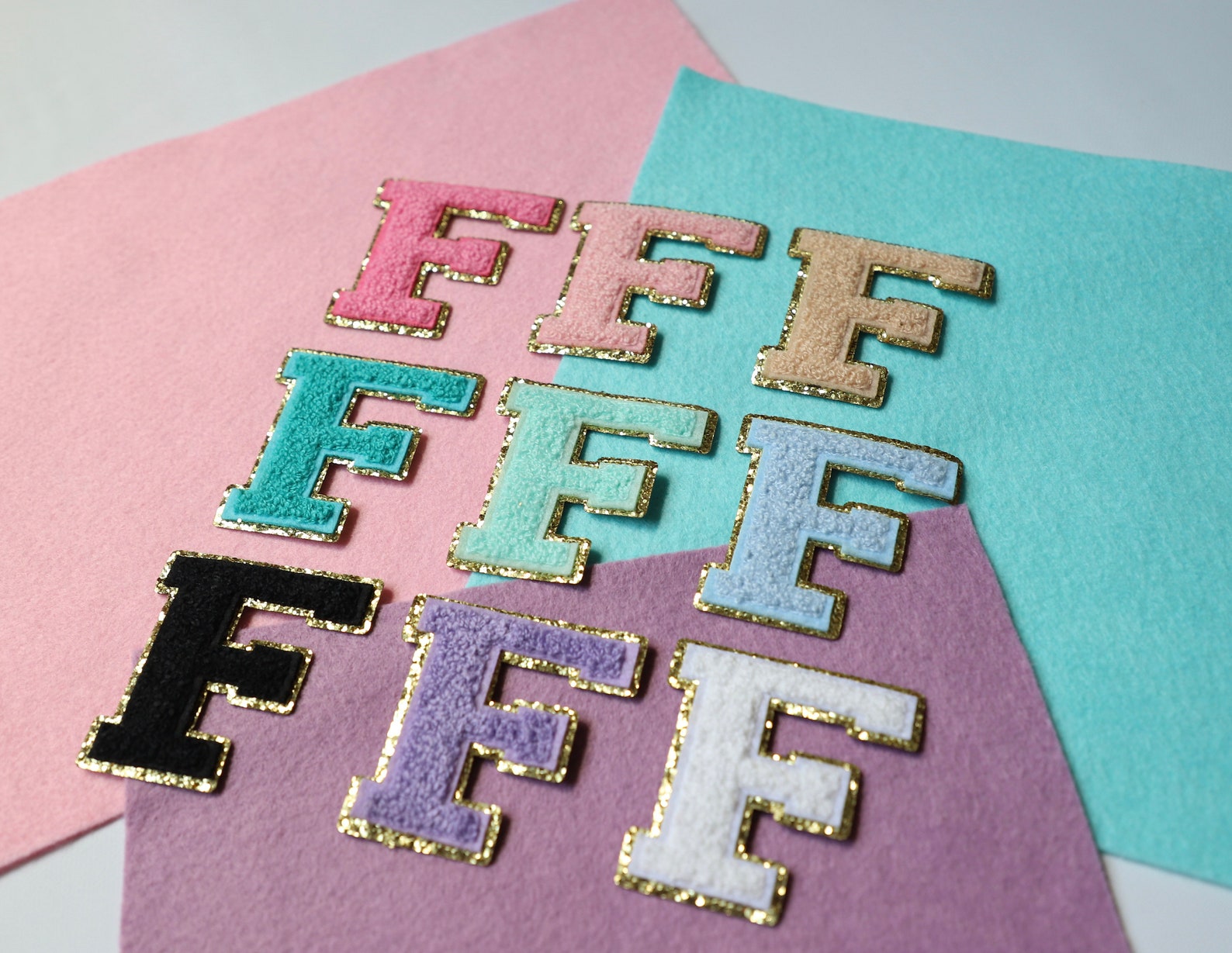 Iron on Retro Alphabet Embroidery Gold Glitter Patch Pink Etsy