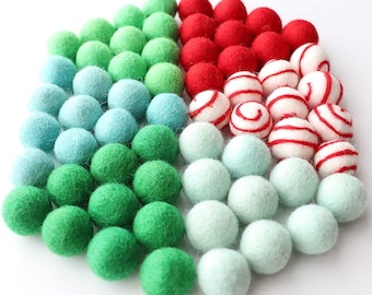 Christmas Felt Balls - Christmas Felt Pom Poms - Holiday Felt Ball Garland - Pom Pom Garland - Wool Felt - Felt Ball -  Wool Felt Balls