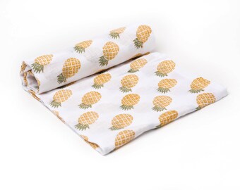 Pineapple Newborn Organic Cotton Muslin, Handmade, Hypoallergenic Baby Swaddle Blankets using all Natural dyes