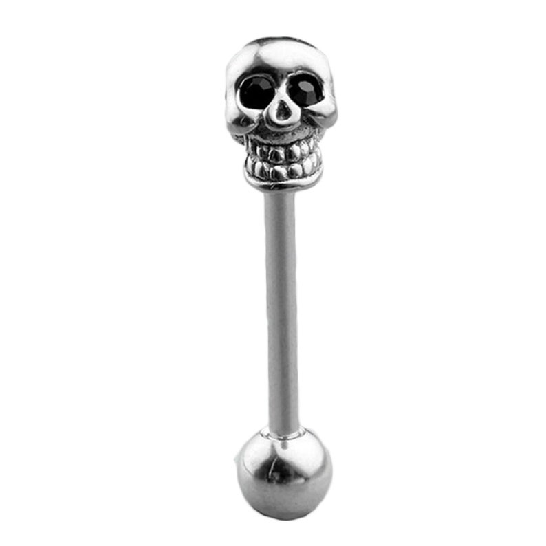 Red Black Blue Green Eyes Skull Barbell Tongue Ring