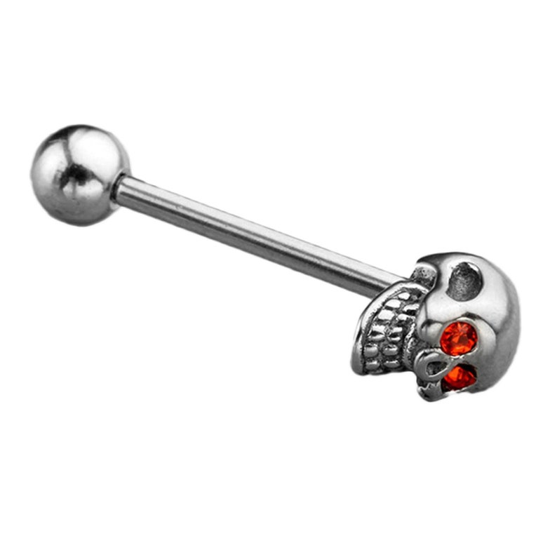 Red Black Blue Green Eyes Skull Barbell Tongue Ring