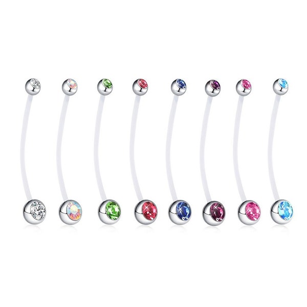 Body Jewelry Bio Flexible Double Gem Pregnancy Belly Ring 14 Gauge 5/8''