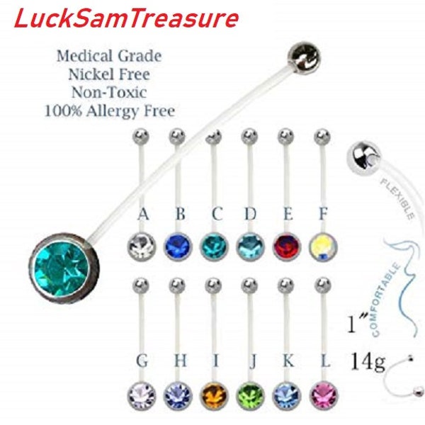 Ptfe Flexible CZ Crystal Pregnant Maternity Navel Belly Ring