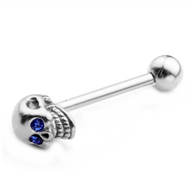 Red Black Blue Green Eyes Skull Barbell Tongue Ring