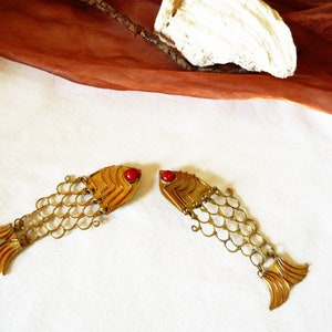 verrückte bewegliche Vintage Ohrclip Fische in gold-u. silberfarben,Modeschmuck der 70er,Geschenk Frauen Mädchen,Shabby große Retro Ohrringe Bild 8