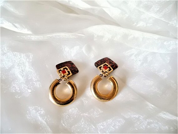 Vintage ear clips, square green/- or red/gold ton… - image 5
