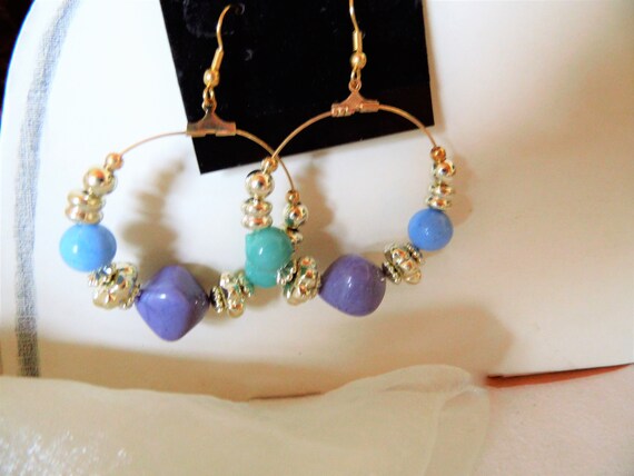 Hoop earrings with purple/blue pearls, gift for w… - image 3