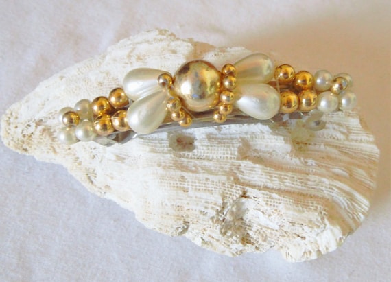 Elegant Narrow Hair Clip Made of Pearls From the 80s, Gift  display picture 3
