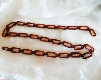 Bakelite oval link belt, vintage dark honey colored belt, gift for women, chain belt 70's, jewelry belt