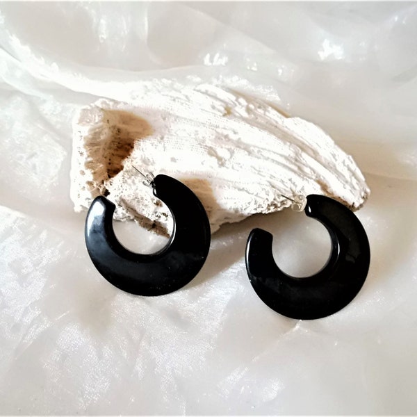 black decorative large black plastic plugs 80s, elegant fantastic hoop earrings as a gift for women,