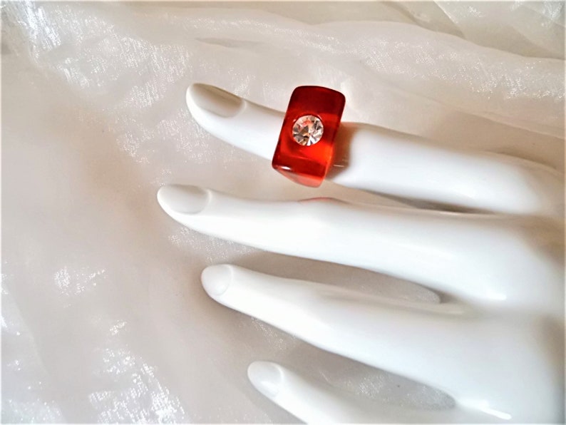Rectangular ring in 6 colors with crystal statement ring 80s Etsy