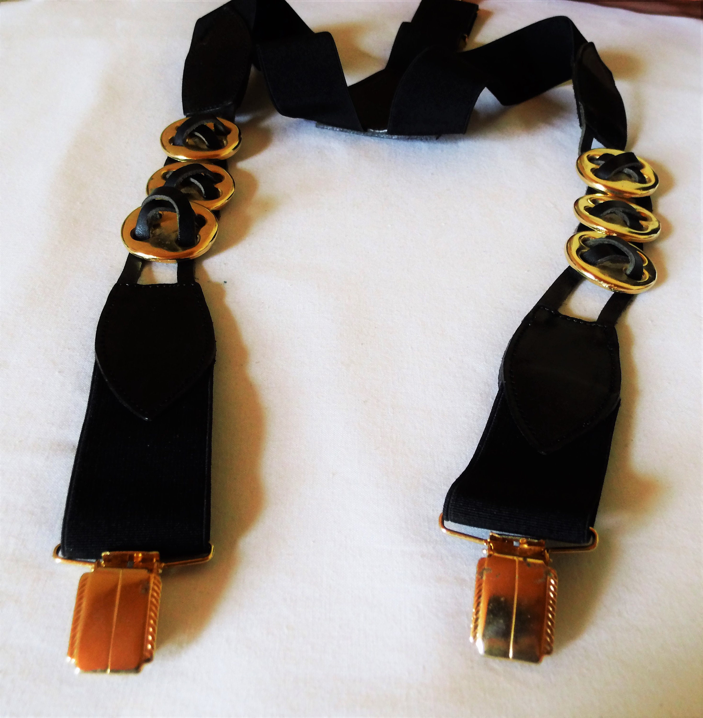 Filmready bold black/gold suspenders from the 80s Etsy
