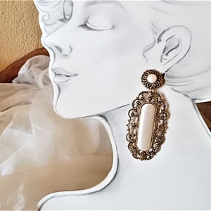 extravagant gigantic ear clips, decorative oval earrings of the 80s, wedding, party, stage, dance, gift women, ART 1335278114