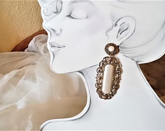 extravagant gigantic ear clips, decorative oval earrings of the 80s, wedding, party, stage, dance, gift women, ART 1335278114