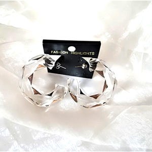 decorative large hoop earrings transparent plastic cut from the 80s as a gift for women, ART 828230179