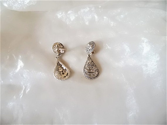 silver-colored pierced hanging clip earrings with… - image 3