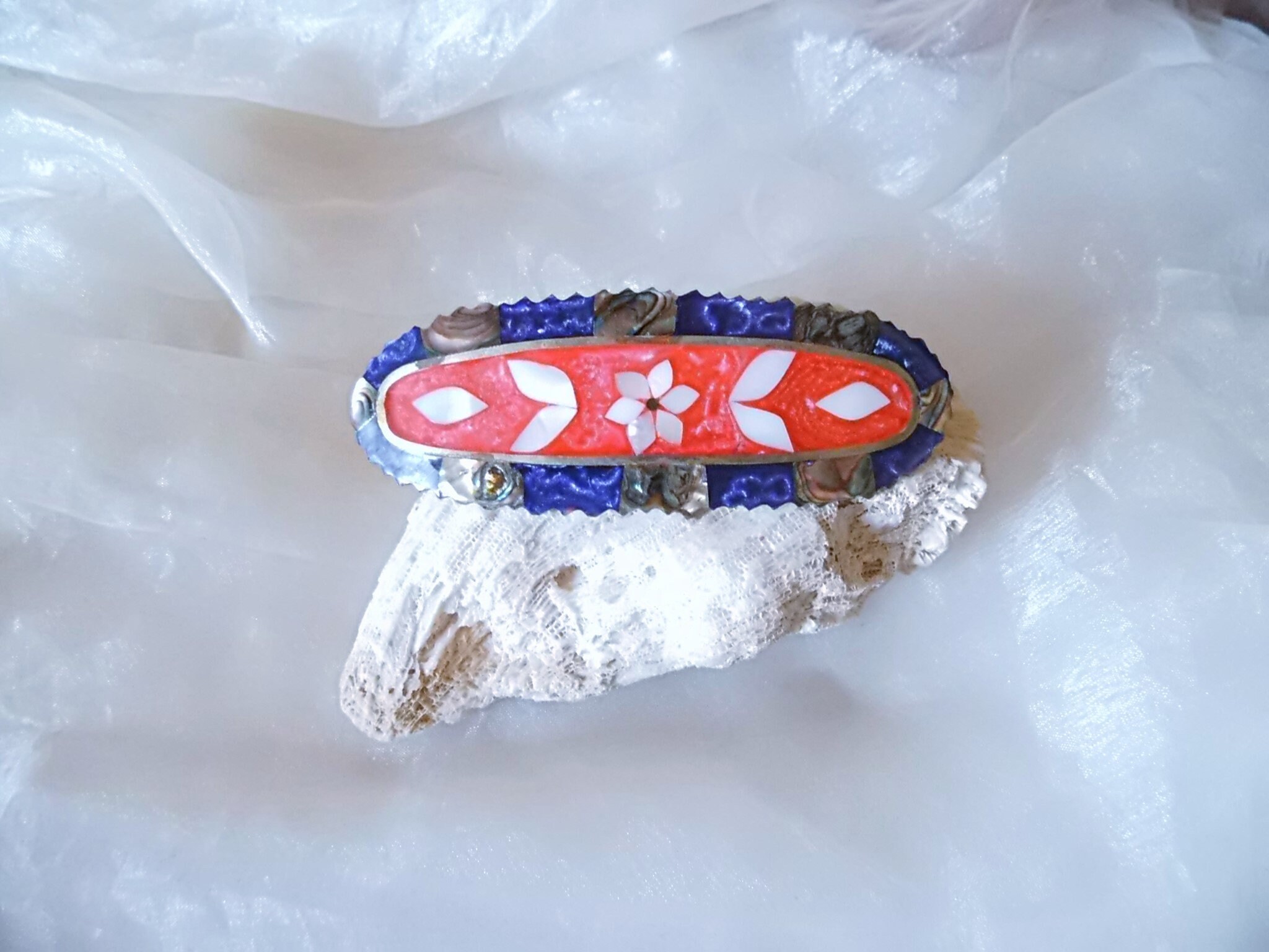 Vintage Mexico Alpaca Silver Mother of Pearl Inlay Daisy Hair Clip Ethnic & Regional Hair & Head Jewelry for sale | eBay main image 2
