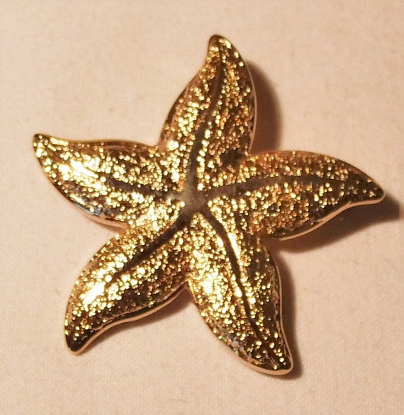 Gold-colored starfish brooch, brooch from the 80s… - image 1