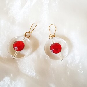 Earrings round red transparent from the 80s, gift for women, glamorous appearance, ART 1602013773