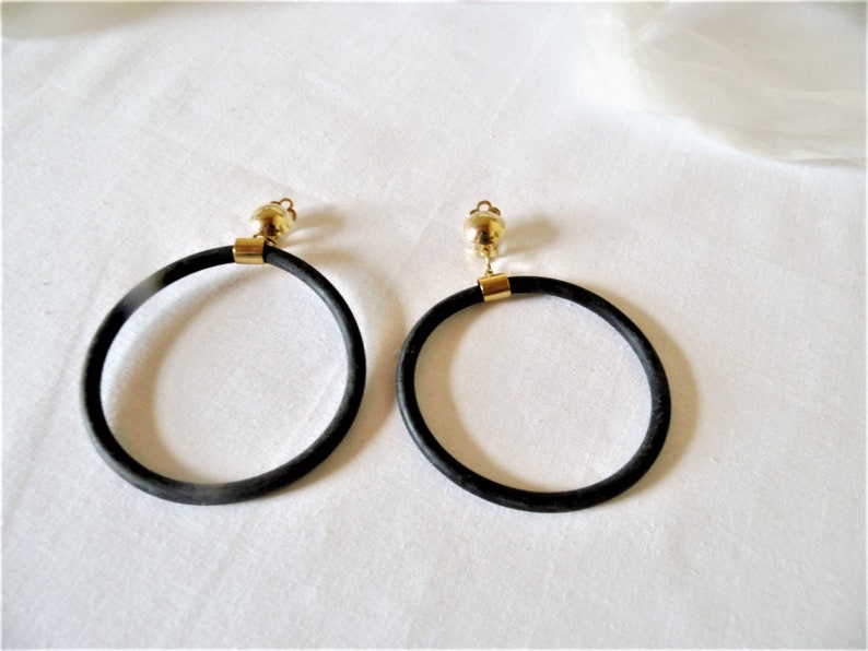 Ear clip Creole black/silver or black/gold, classic, gift for women, gigantic opulent earrings from the 80s, plastic earrings image 8