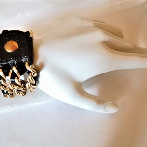 Patent leather wide opulent bracelet 80s fashion jewelry set opulent gift robust black and gold extravagantly rough, image 10