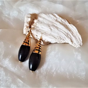 opulent chunky earrings black drops, earrings from the 80s, earrings, gift women, stage, show, dance, black pearls image 5