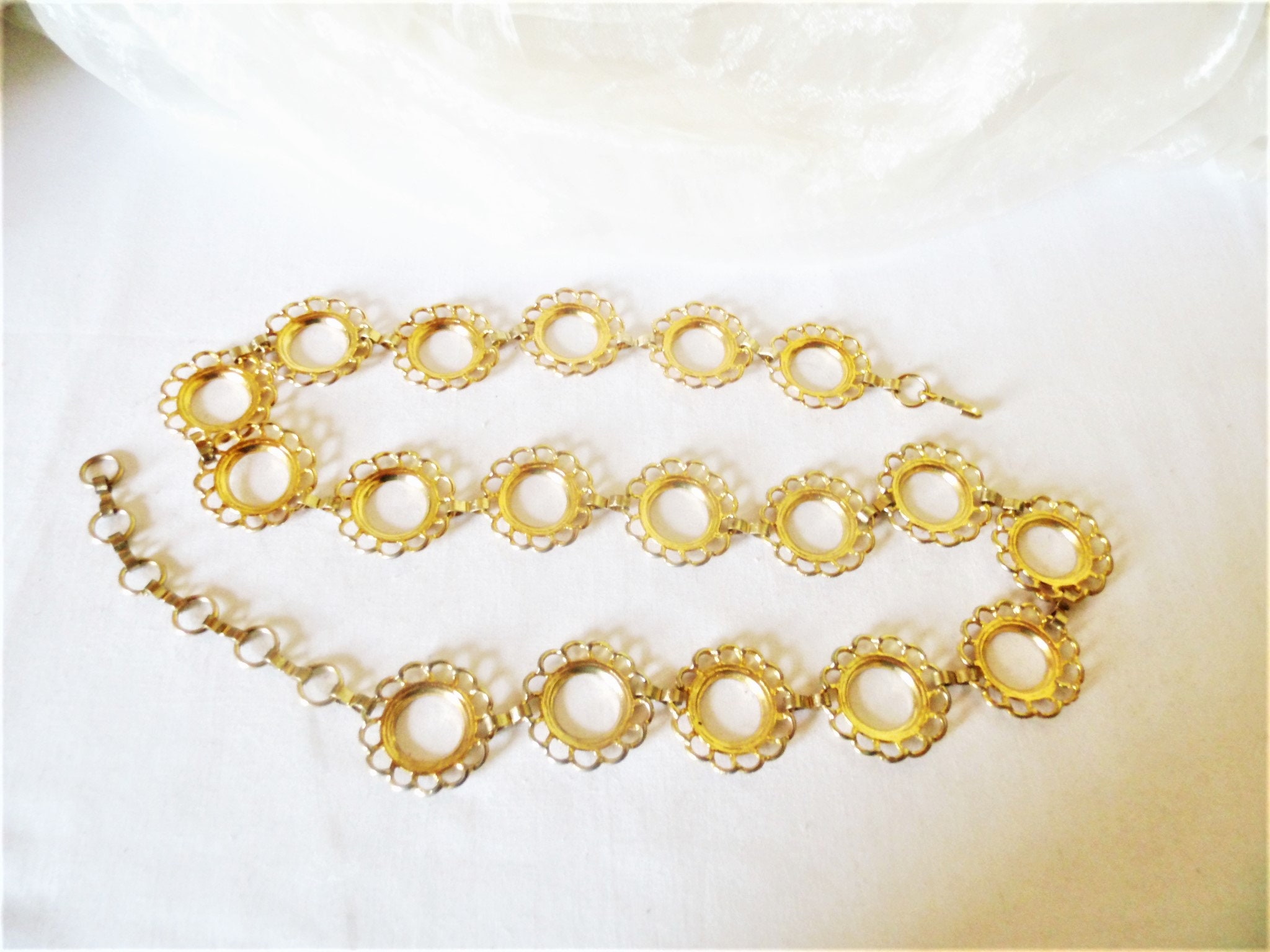 Gold vintage metal belt with round open circles 4 cm wide Etsy