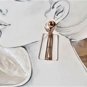 large stud earrings gold-colored transparent trapezoidal with glitter of the 80s, gift women, stage, show, ART 814296593