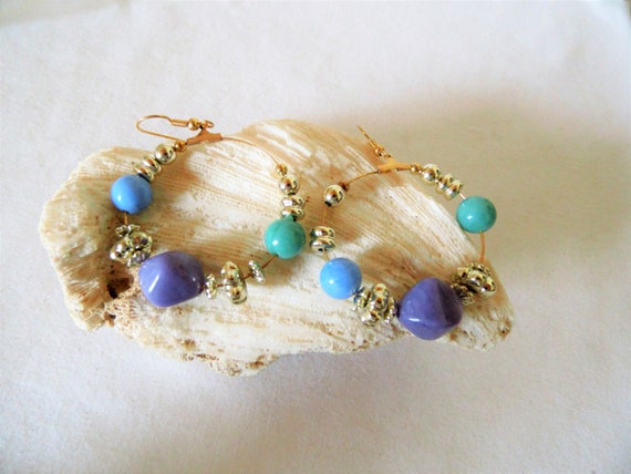 Hoop earrings with purple/blue pearls, gift for w… - image 2