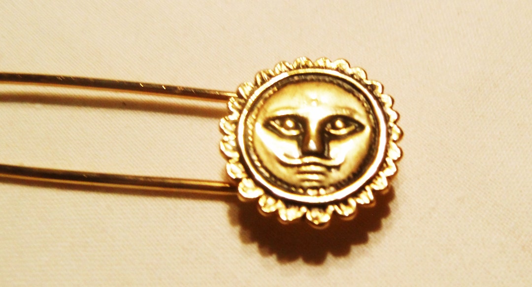 Sun Face Pin Gold-colored 80s Sun Face Brooch, Pin, Safety Pin, Jacket Clasp, Gift ...