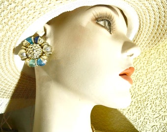große wunderschöne Ohrclips mit verschiedenfarbigen blauen Perlen der 80er Jahre als Geschenk für Frauen Hochzeit
