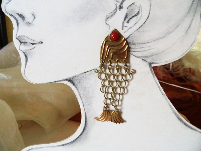 verrückte bewegliche Vintage Ohrclip Fische in gold-u. silberfarben,Modeschmuck der 70er,Geschenk Frauen Mädchen,Shabby große Retro Ohrringe gold mit rot