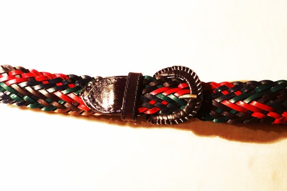 Braided leather belt vintage, brown, green, pink,… - image 4