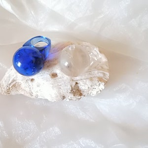 Giant chunky plastic ring in blue or transparent shiny 80s, gift for her, ART 980453291