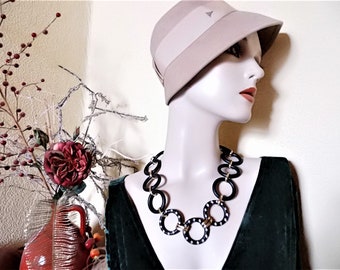 Black/Gold Chain with Circles and Crystals, Festive Chain, 80's Gift for Women, Elegant Wide Chain