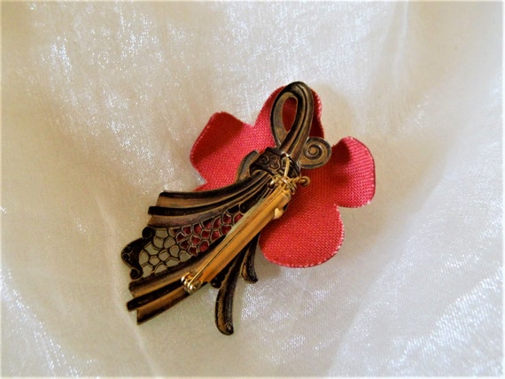 Brooch leather red/bronze, particularly decorativ… - image 2