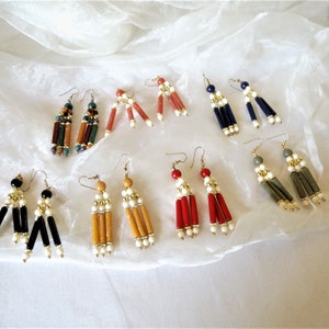 Oorbellen in etnische, traditionele stijl in 7 kleuren, oorbellen gemaakt van plastic jaren '80, cadeau voor vrouwen, hippie, bungelende oorbellen, ART 716779366