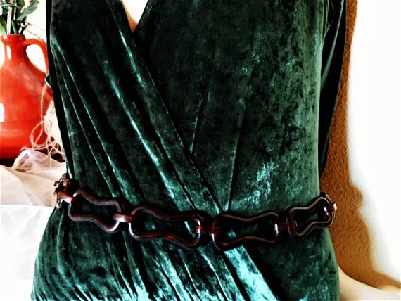 dark brown plastic belt vintage plastic link belt… - image 2