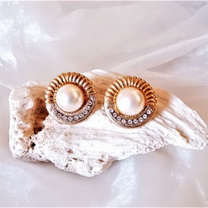 Ohrclips mit Kristallen und Perle,Hochzeitsohrringe 80er Jahre,Geschenk Frauen,runde klassisch elegante Ohrringe Vintage, ART 960539931