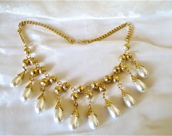 Necklace with pearl drops for wedding bridesmaids, necklace from the 70s as a gift for women