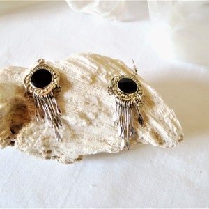 Silver-colored earrings black square or rounded square from the 80s as a gift for women image 10