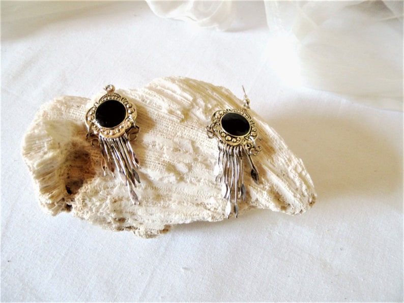 Silver-colored earrings black square or rounded square from the 80s as a gift for women image 10