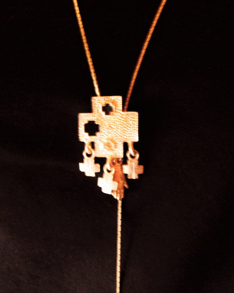 Necklace vintage western style,silver crosses /&t hand,length change by moving the pendant,Western fans,gift unisex,80s