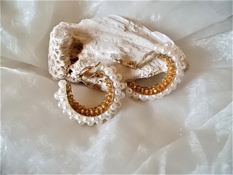 superschöne opulente Vintage Ohrringe Perlen Halbcreolen als Ohrclip,stecker der 80er Jahre, Geschenk für Frauen, Hochzeit Ohrclip