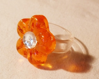 Anillo flor plastico con piedra brillo en 3 colores de los años 80, regalo para mujer, ART 613352862