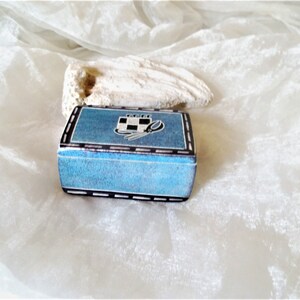 Storage box light blue/black/white, box for small items, painted carved box, jewelry storage, ART 751695539